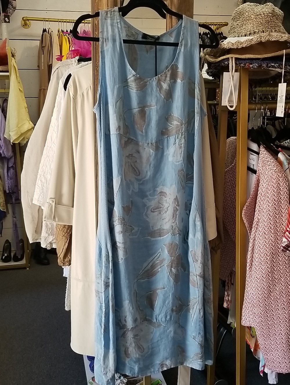 Cherish Light Blue and Taupe Floral Sleeveless Dress